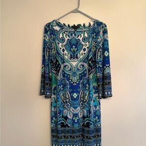 Madison Leigh Vibrant Blue and Green Paisley Dress
